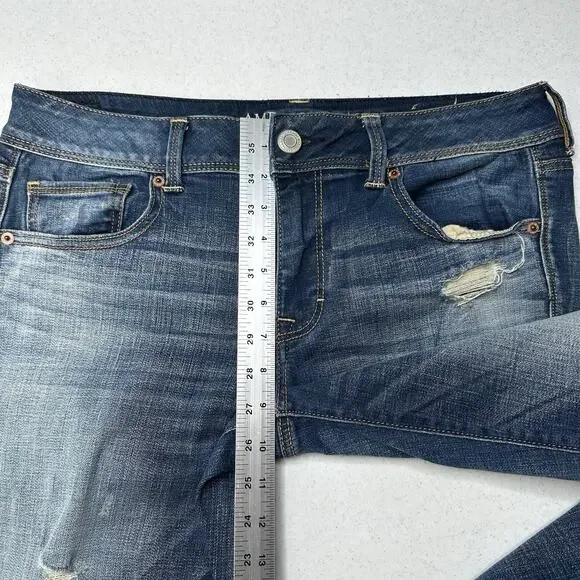 American Eagle Jeans Womens 12 Kick Boot Blue Denim Distress Grunge Western EUC - Picture 8 of 13